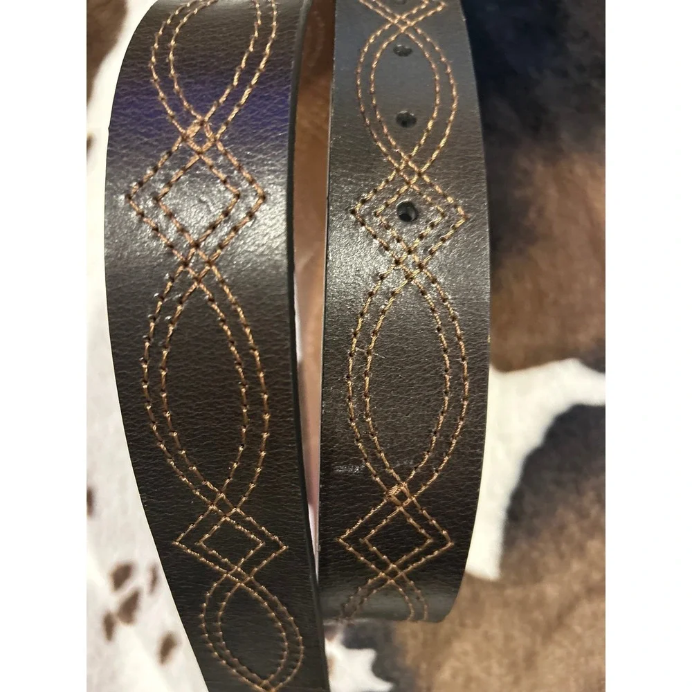 Wrangler Men's‎ Brown Western Stitched Leather Belt Medium 36 New Silver Buckle